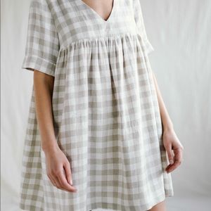 OffOn Checkered Linen Smock Mini Dress Cecile
